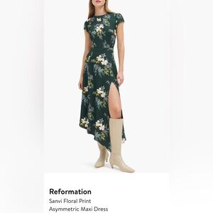 Reformation Sanvi Green Floral Print Dress